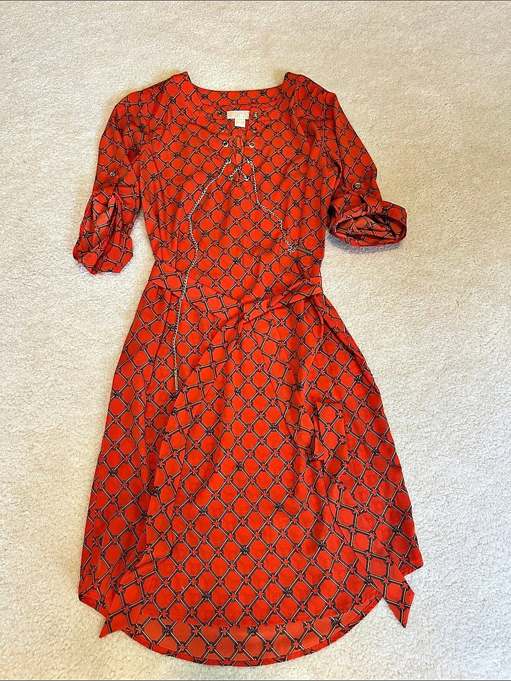Michael Kors Geometric short Dress in Orange & Black Size Small Like New